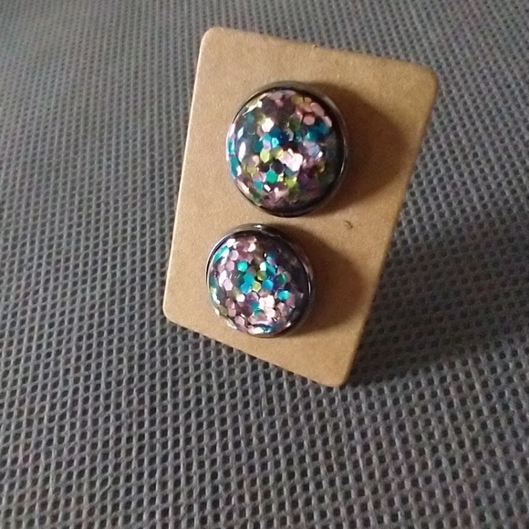 RAINBOW Sparkle 12mm Druzy Stud Earrings - Picture 2 of 2
